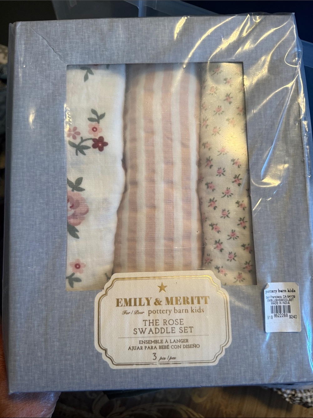 Pottery Barn Kids Rose Swaddle Set - Pink, Cream, Green
